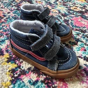 Vans Old Skool High Top Sneaker Toddler Boys 6.5 Blue Red Hook and Loop Closure